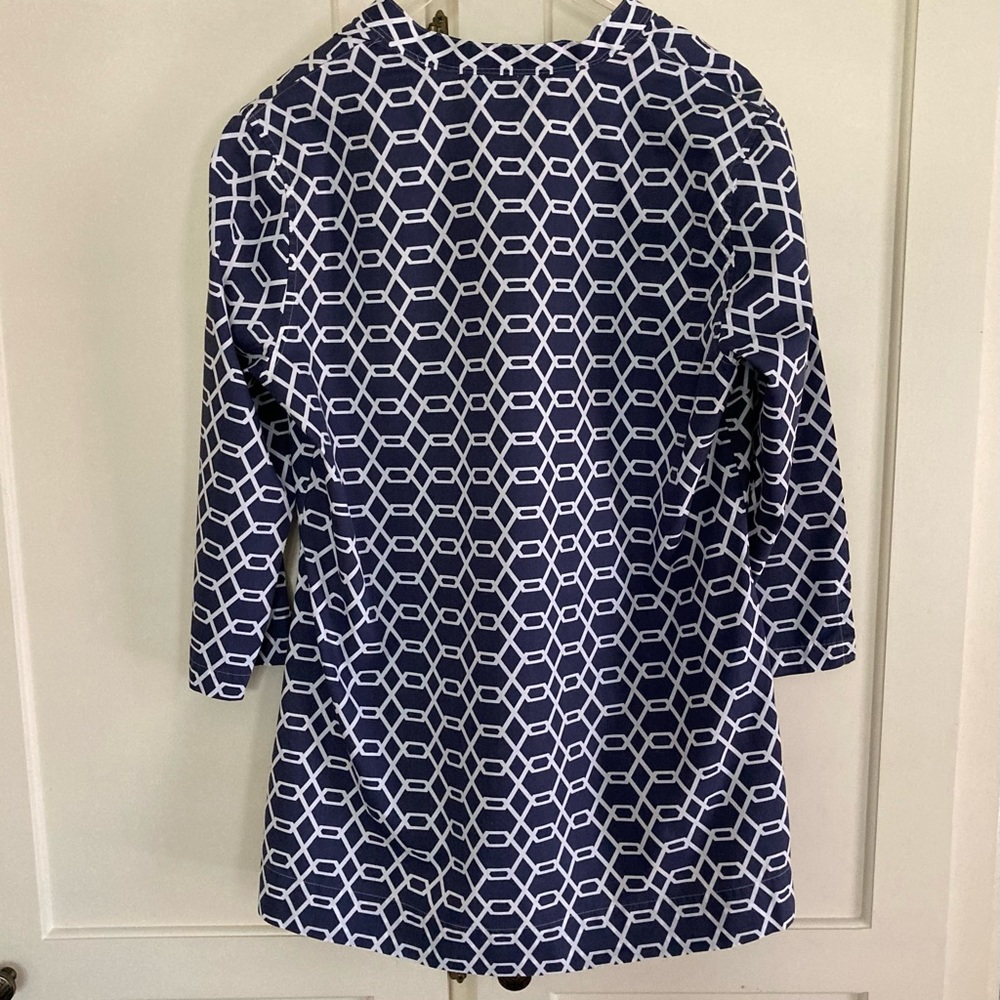 Brooks Brothers Tunic, Navy/White Interlocking Chain Pattern, L - Picture 14 of 14